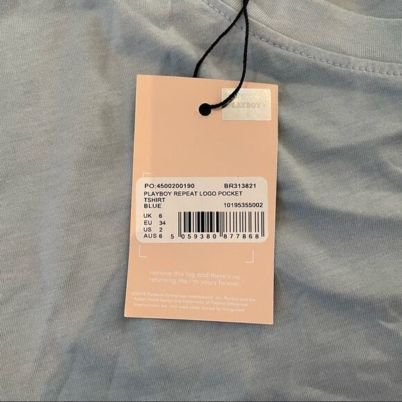 Missguided - Playboy Repeat Logo Pocket Tee in Blue - Picture 5 of 7